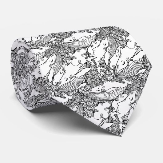 Zwarte en witte bultrug stropdas (Opgerold)
