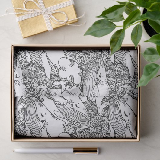 Zwarte en witte bultrug tissuepapier (Geschenk)