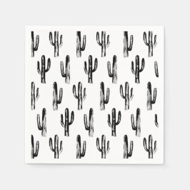 Zwarte en witte cactus. Cactussen patroon. botanis Servet