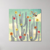 Zwarte en witte cactus met bloemen Collage Art Canvas Afdruk (Voorkant)