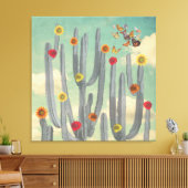 Zwarte en witte cactus met bloemen Collage Art Canvas Afdruk (Insitu (Woonkamer))