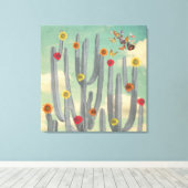 Zwarte en witte cactus met bloemen Collage Art Canvas Afdruk (Insitu (Houten vloer))