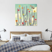 Zwarte en witte cactus met bloemen Collage Art Canvas Afdruk (Insitu (Slaapkamer))