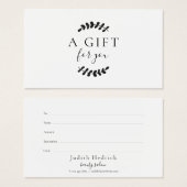 Zwarte en witte cadeaubon met laurierbladeren visitekaartje (Voorkant /achterkant)