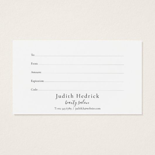 Zwarte en witte cadeaubon met laurierbladeren visitekaartje (Achterkant)