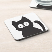 Zwarte en witte Cartoon Cat Silhouette Bier Onderzetter (Linkerzijde)