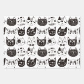 Zwarte en witte Cartoon — Kat en hart Inpakpapier Vel (Voorkant 3)