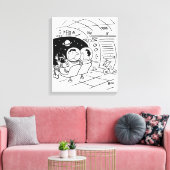 Zwarte en witte Cartoon Kunst van het ruimteschip Canvas Afdruk (Insitu (Woonkamer))