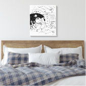 Zwarte en witte Cartoon Kunst van het ruimteschip Canvas Afdruk (Insitu (Slaapkamer))
