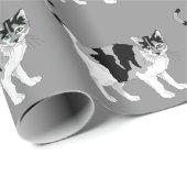 ZWARTE EN WITTE CAT-PATROON-pakpapier Cadeaupapier (Rol Hoek)