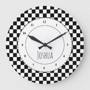 Zwarte en Witte Checker Flag Large Clock Grote Klok