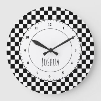 Zwarte en Witte Checker Flag Large Clock Grote Klok