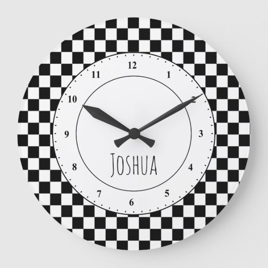 Zwarte en Witte Checker Flag Large Clock Grote Klok (Voorkant)