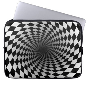 Zwarte en witte Chekered Vortex Optische verlich Laptop Sleeve