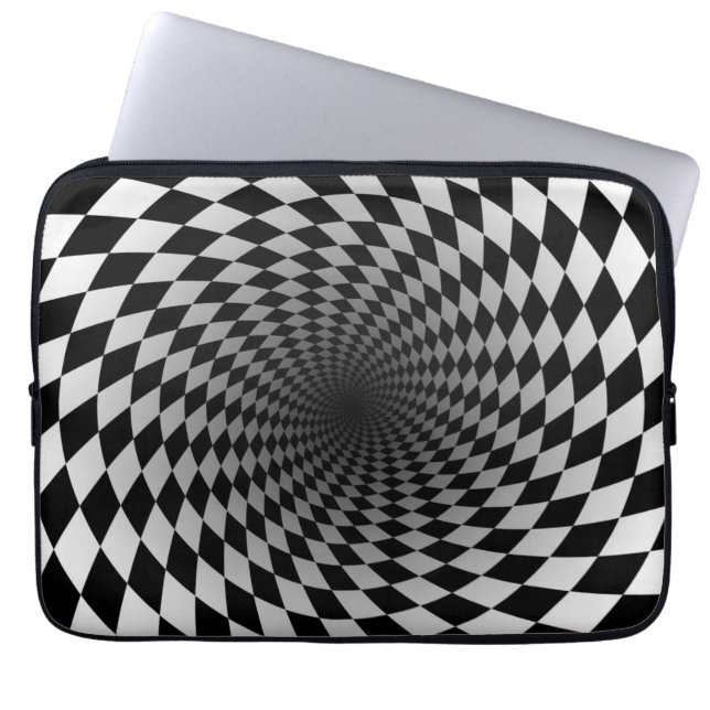 Zwarte en witte Chekered Vortex | Optische verlich Laptop Sleeve (Voorkant)