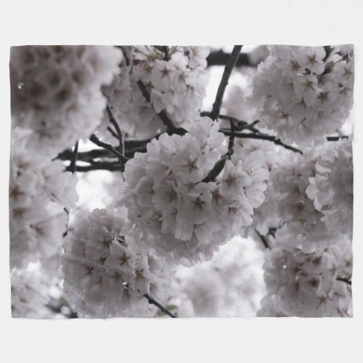 Zwarte en Witte Cherry Blossom Fleece Deken (Voorkant (Horizontaal))
