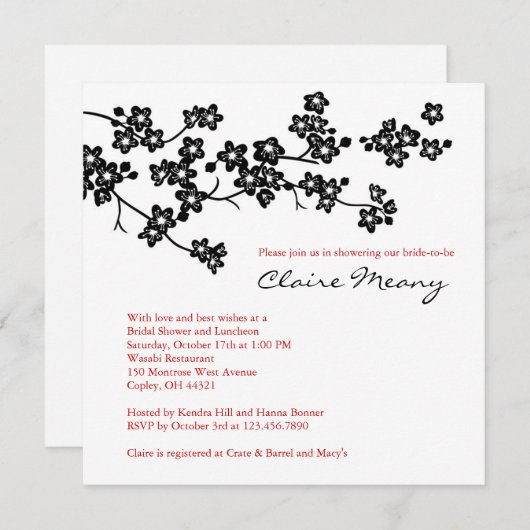 Zwarte en Witte Cherry Blossom Kaart (Voorkant / Achterkant)