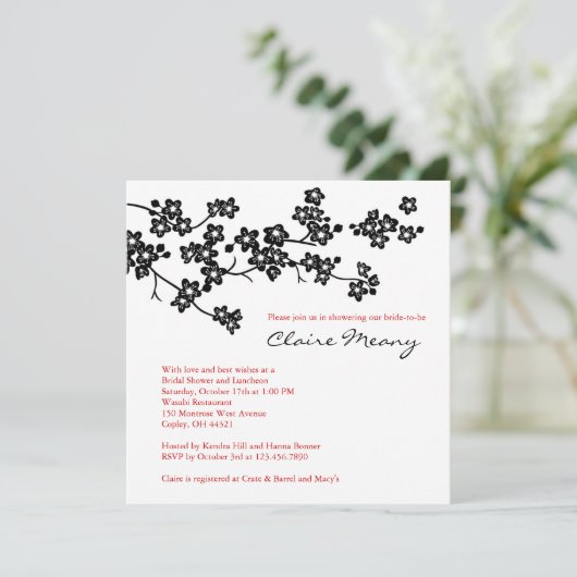 Zwarte en Witte Cherry Blossom Kaart (Staand voorkant)