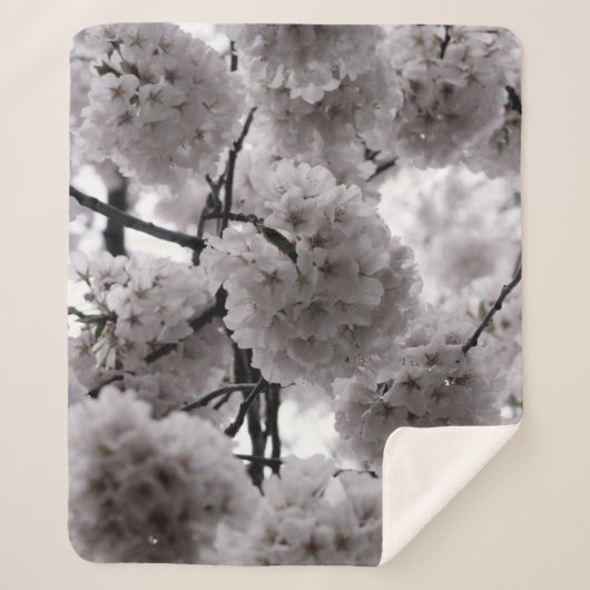 Zwarte en Witte Cherry Blossom Sherpa Deken (Voorkant)