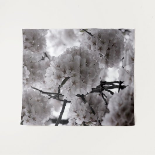 Zwarte en Witte Cherry Blossom Wandkleed (Voorkant (horizontaal))