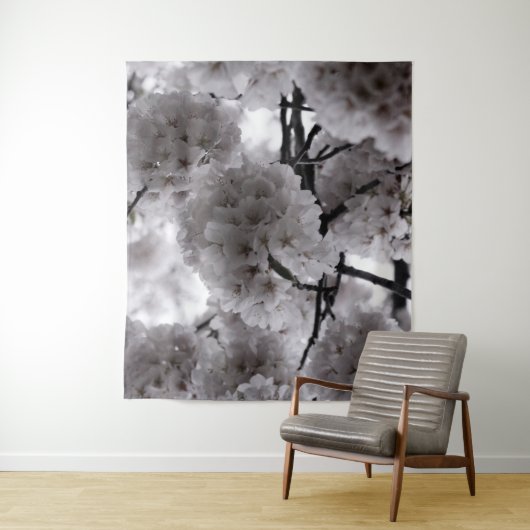 Zwarte en Witte Cherry Blossom Wandkleed (In situ)