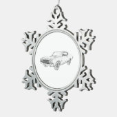 Zwarte en witte Chevelle Bowtie Muscar Tin Sneeuwvlok Ornament (Rechts)