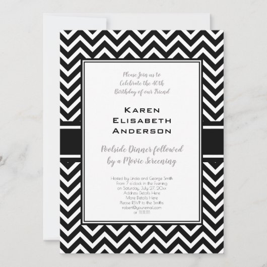 Zwarte en Witte Chevron Birthday Party Kaart (Voorkant)