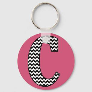 Zwarte en witte Chevron "C" Monogram Button Sleute Sleutelhanger
