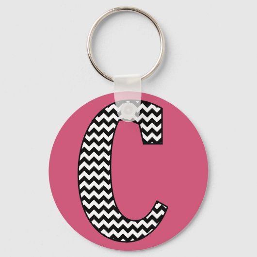 Zwarte en witte Chevron "C" Monogram Button Sleute Sleutelhanger (Voorkant)