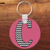Zwarte en witte Chevron "C" Monogram Button Sleute Sleutelhanger (Voorkant)