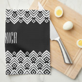 Zwarte en witte chevron-damask (aangepaste naam) theedoek (Quarter Fold)