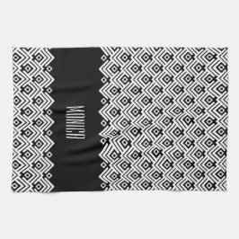 Zwarte en witte chevron-damask (aangepaste naam) theedoek