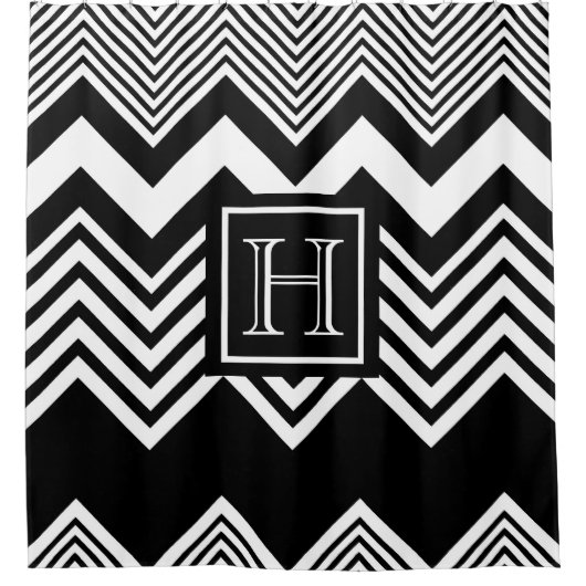 Zwarte en witte Chevron Douchegordijn (Voorkant)