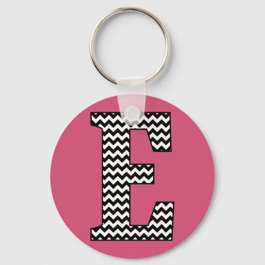 Zwarte en witte Chevron E Monogram Basic Sleutelha Sleutelhanger (Voorkant)