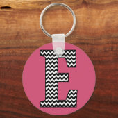 Zwarte en witte Chevron E Monogram Basic Sleutelha Sleutelhanger (Voorkant)