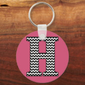 Zwarte en witte Chevron H Monogram Basic Sleutelha Sleutelhanger (Voorkant)