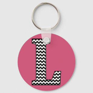 Zwarte en witte Chevron L Monogram Basic Sleutelha Sleutelhanger