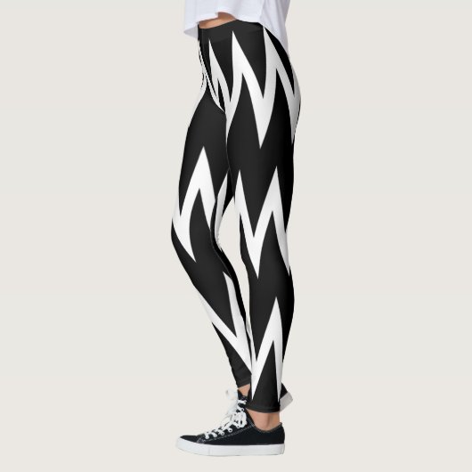 Zwarte en witte Chevron Leggings (Links)