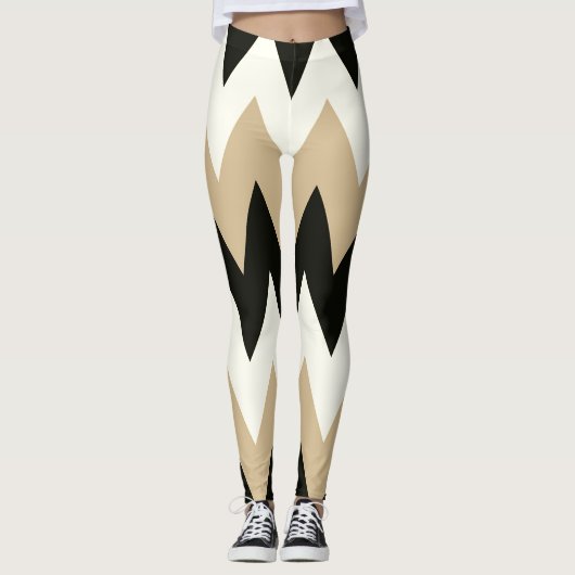Zwarte en witte Chevron Leggings (Voorkant)