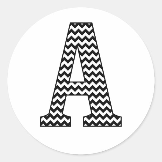 Zwarte en witte Chevron Letter A Ronde Sticker (Voorkant)