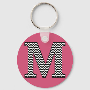Zwarte en witte Chevron M Monogram Basic Sleutelha Sleutelhanger