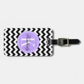 Zwarte en witte Chevron met Lila monogram Bagagelabel (Voorkant horizontaal)