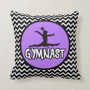 Zwarte en witte Chevron met Paarse gymnast Pillow Kussen