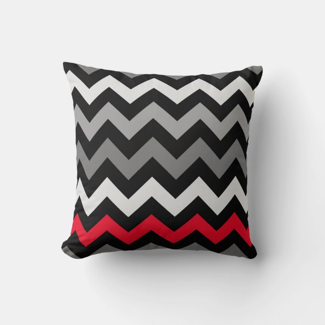 Zwarte en witte Chevron met rode Pillow Kussen (Voorkant)