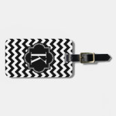 Zwarte en witte Chevron met zwart monogram Bagagelabel (Voorkant horizontaal)