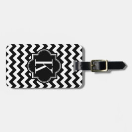 Zwarte en witte Chevron met zwart monogram Bagagelabel