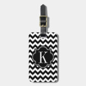 Zwarte en witte Chevron met zwart monogram Bagagelabel (Voorkant verticaal)