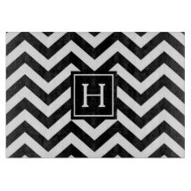 Zwarte en witte Chevron Monogram snijboard