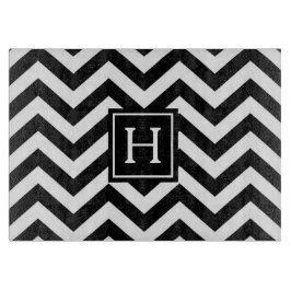 Zwarte en witte Chevron Monogram snijboard Snijplank