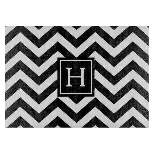 Zwarte en witte Chevron Monogram snijboard Snijplank (Voorkant)